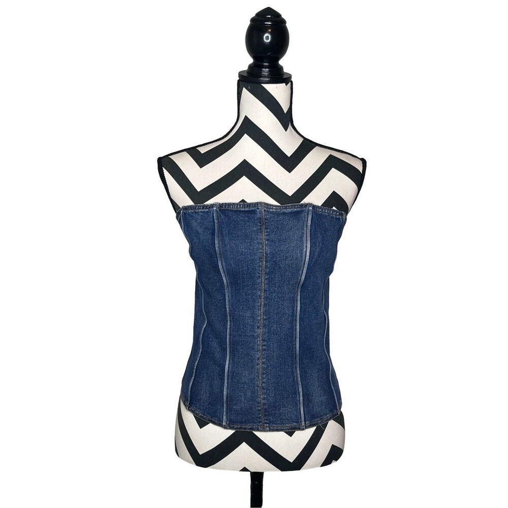 Y2K Baddie Denim Strapless Corset Top Sz S